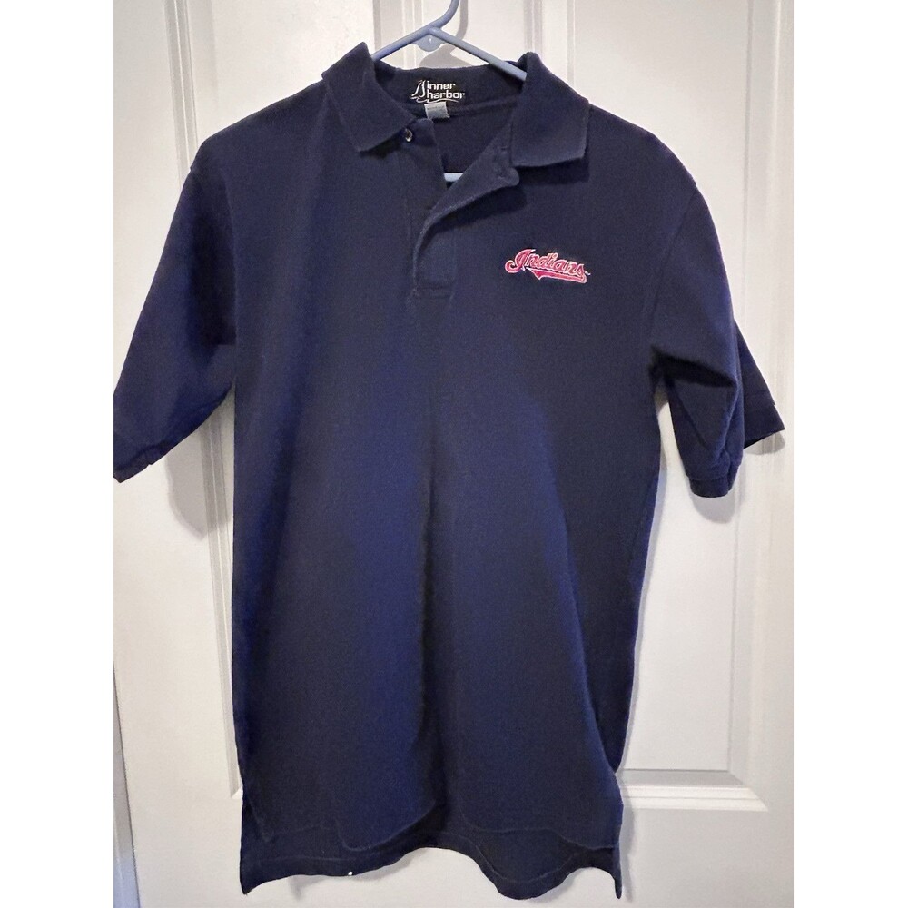 Inner Harbor Cleveland Indians Navy Polo Shirt Men’s Medium Old Logo Vtg MLB Y2K